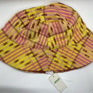 NWT AERIE Yellow/Pink/Brown Plaid Reversible Bucket Hat Woman’s One Size